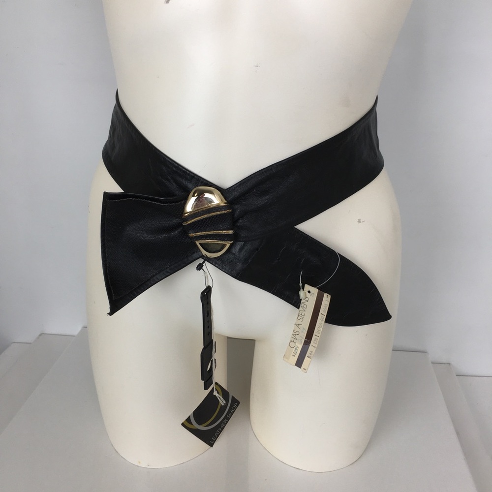 Vintage 80’s Leather Shop Black Soft Genuine Leather Belt NEW Size L Art To Wear